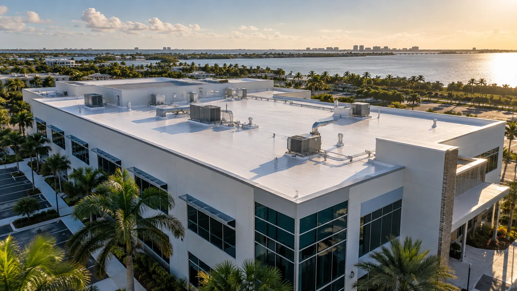 Commercial flat roof with rooftop equipment